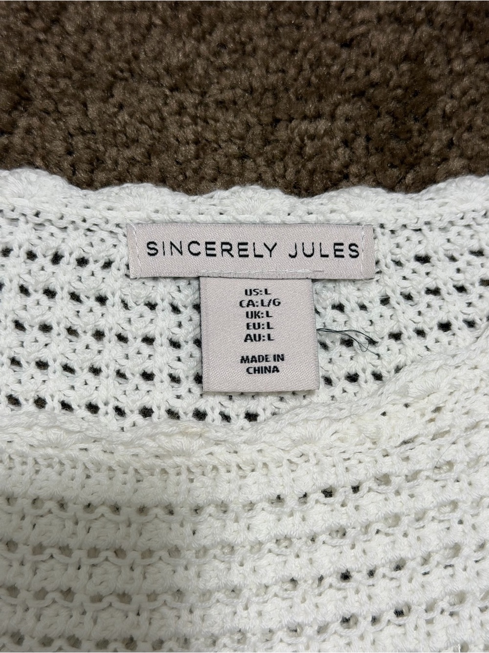 Sincerely Jules White Crochet Crewneck Sweater with Yellow & Orange Floral Trim - Picture 3 of 5